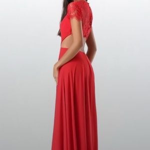 Bebe NWT Red Maxi Chiffon Eyelash Lace Backless Red Dress 2